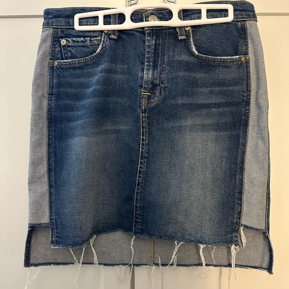 EUC 7 For All Mankind Frayed Color Block Denim Mini Skirt!
